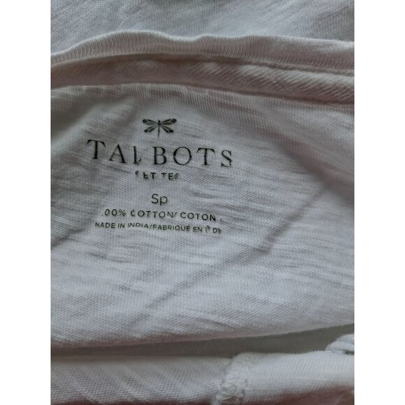 Talbots Womens TShirt SP White Short Sleeve Drawstring Neck Cotton Minimalist - Picture 4 of 8